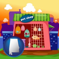 alabama map icon and a pet shop