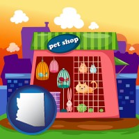 arizona map icon and a pet shop
