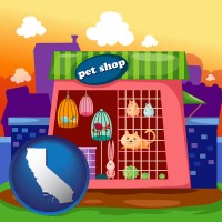 california map icon and a pet shop