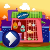 washington-dc map icon and a pet shop