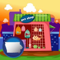 iowa map icon and a pet shop