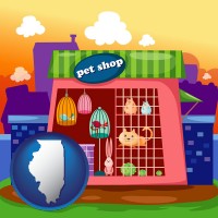 illinois map icon and a pet shop