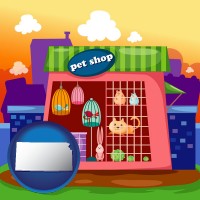 kansas map icon and a pet shop