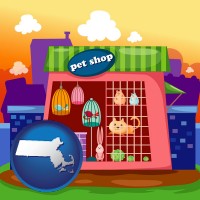 massachusetts map icon and a pet shop