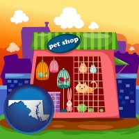 maryland map icon and a pet shop