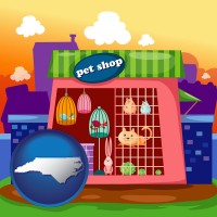north-carolina map icon and a pet shop