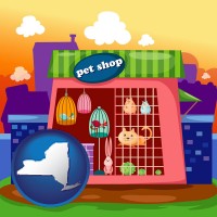 new-york map icon and a pet shop