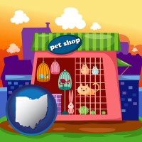 ohio map icon and a pet shop