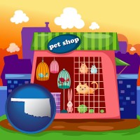 oklahoma map icon and a pet shop