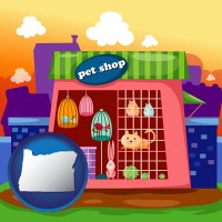 oregon map icon and a pet shop