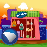 south-carolina map icon and a pet shop