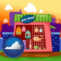 virginia map icon and a pet shop